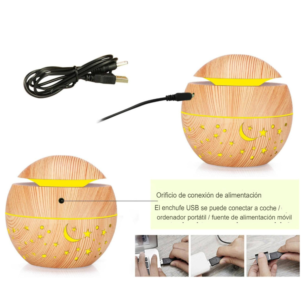 LÁMPARA HUMIDIFICADORA DE MADERA.