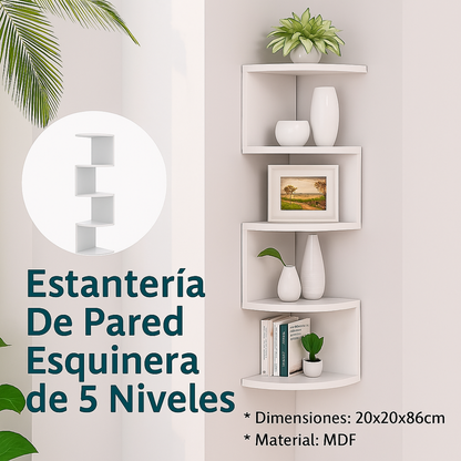 ESTANTE ESQUINERO FLOTANTE 5 NIVELES